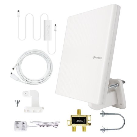 ANTOP ANTENNA ANTOP Antenna AT-413BC5 SmartPass Amplified Flat Panel Outdoor HDTV Antenna with 2-way Splitter; White AT-413BC5